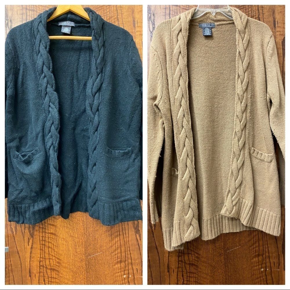 George Designs Mark Eisen academia cashmere‎ open front black and camel cardigan